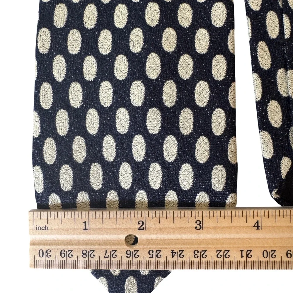 Fairfax J Riggins Silk Tie Navy Blue Cream Polka Dot Woven Hand Sewn USA Men Tie